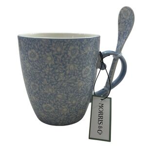 Morris & Co Blue White Floral Porcelain Mug and Spoon Set William Morris Design